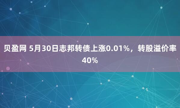 贝盈网 5月30日志邦转债上涨0.01%，转股溢价率40%